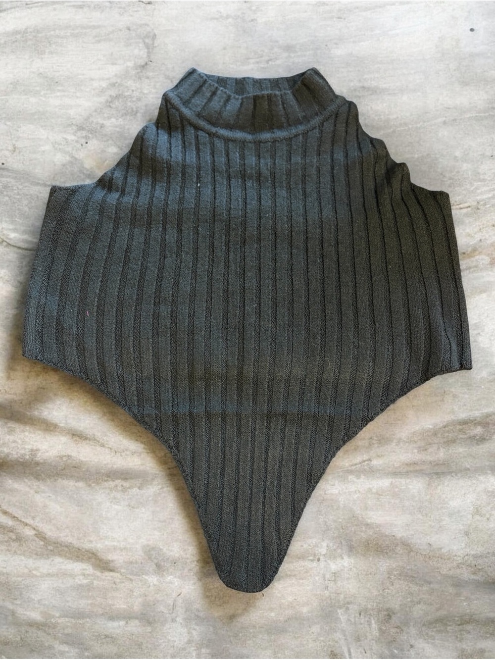 Women's Black Ribbed Mock Neck Sweater Halter Top